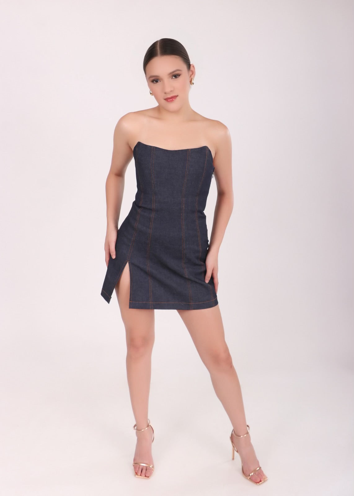 Mini Denim Split Dress