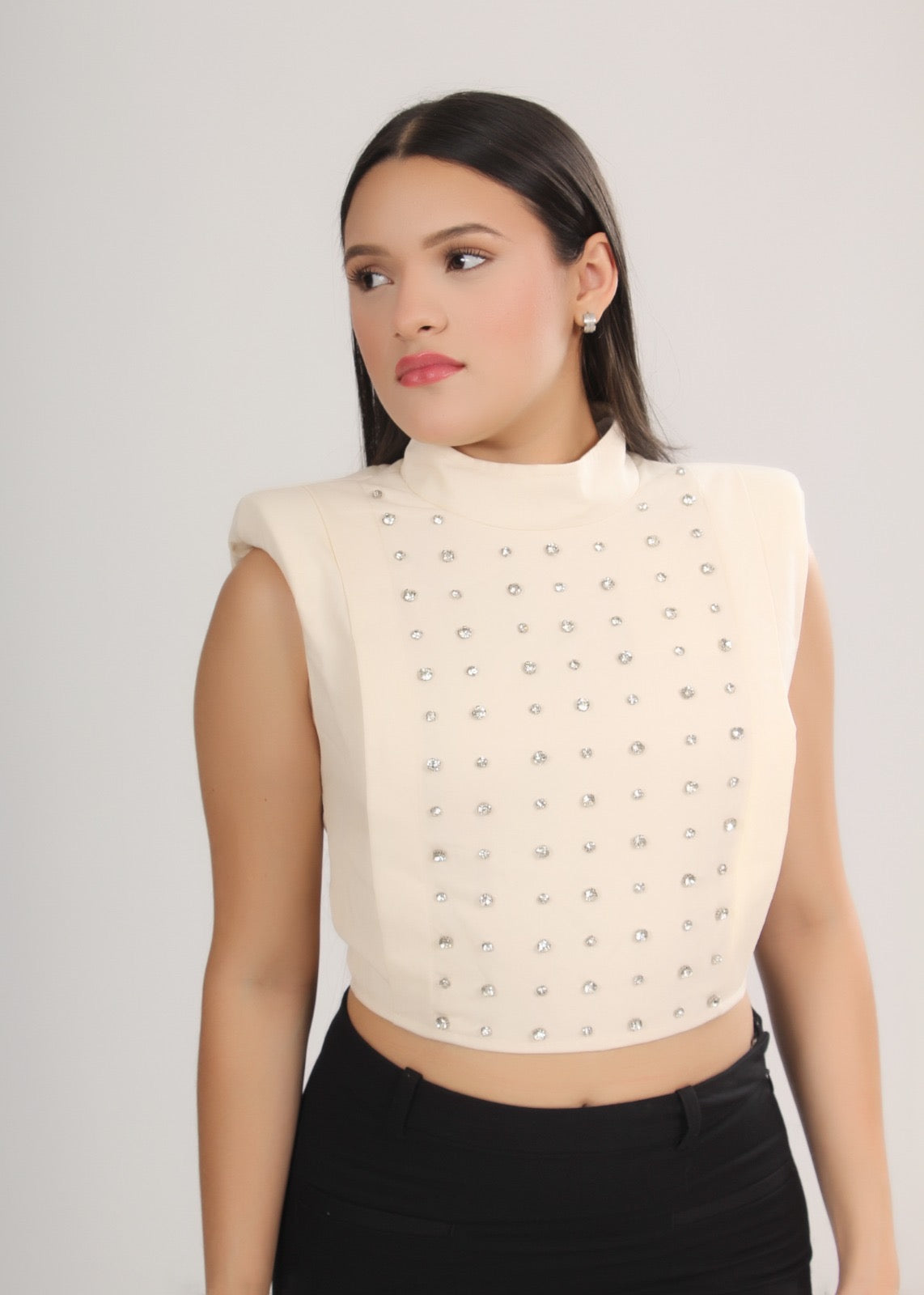 Rhinestone Shirt With Shoulder Pads