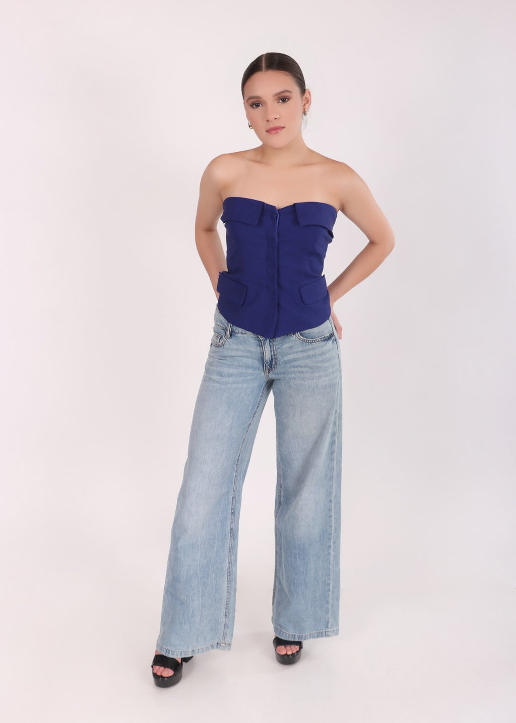Strapless Button Up Top