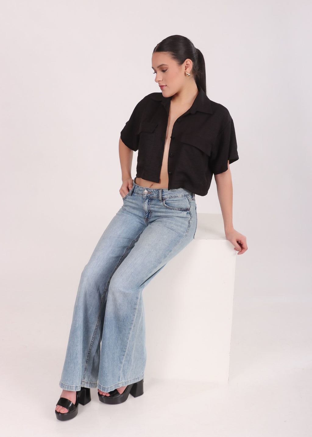 Drop Shoulder Crop Shirt