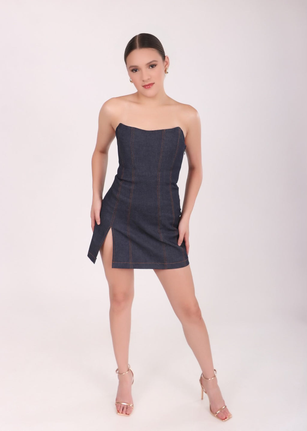 Mini Denim Split Dress