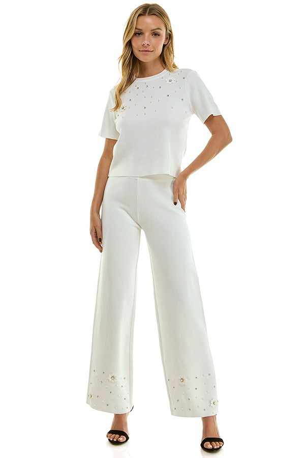 Embellished Ivory Knit Set